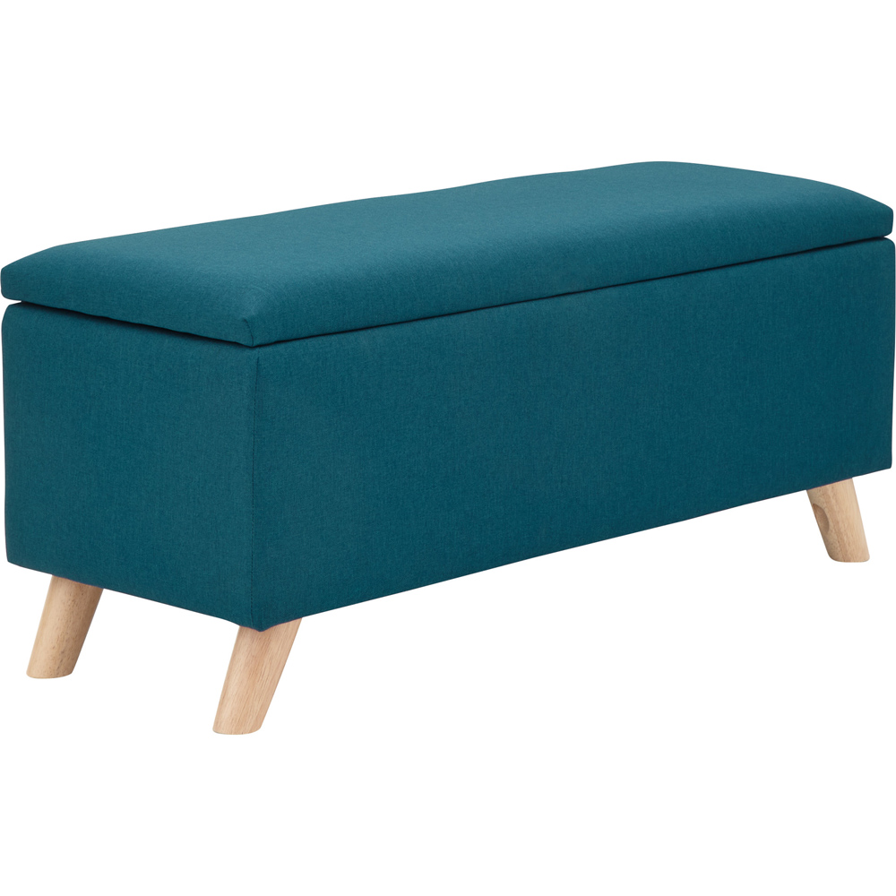 GFW Secreto Teal Blue Hopsack Fabric Ottoman Storage Bench Image 3