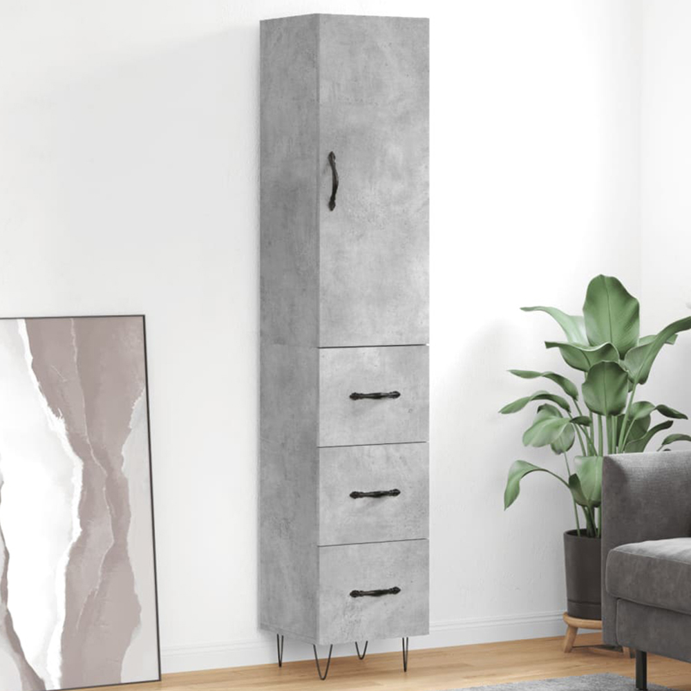 vidaXL Single Door 3 Drawer Concrete Grey Highboard Image 1