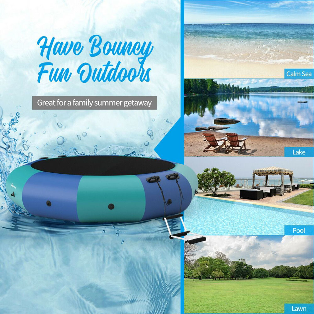 Costway Kids 10ft Blue Inflatable Water Trampoline with Electric Inflator Image 5