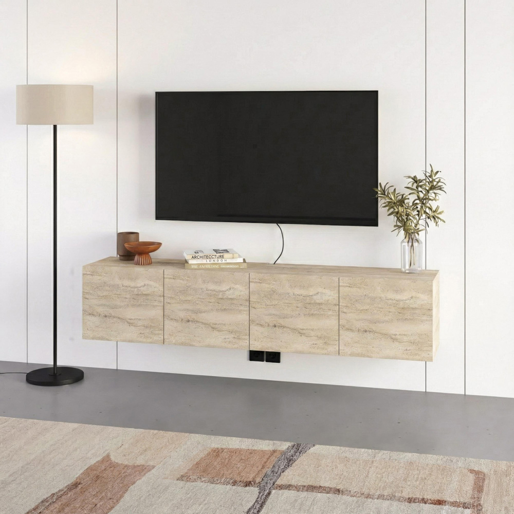 Decortie Combe 4 Door Travertine Wall Mounted TV Unit Image 4