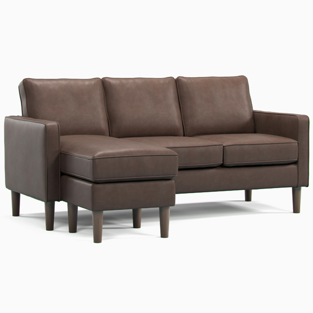 Regan 3 Seater Brown Faux Leather Reversible Chaise Sofa Image 2