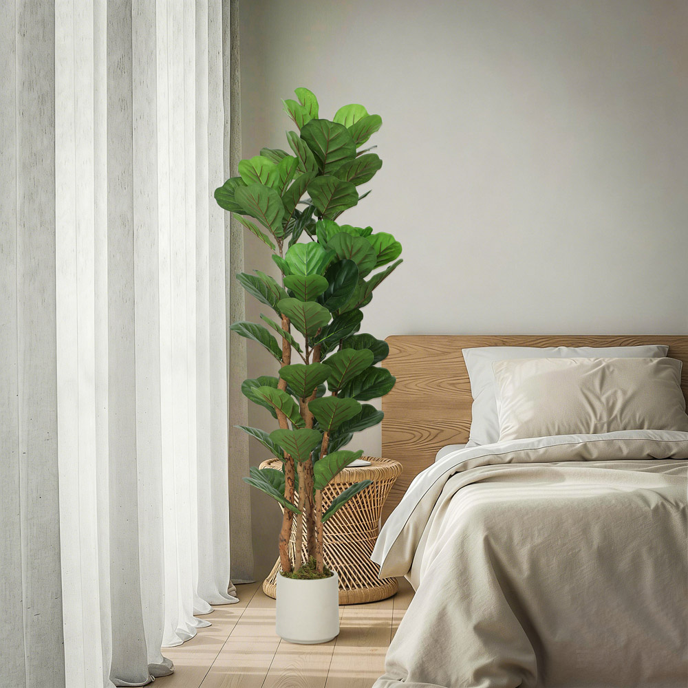Portland Fiddle Leaf Fig Artificial Tree in Pot with Solid Wood Trunks 5ft Image 4