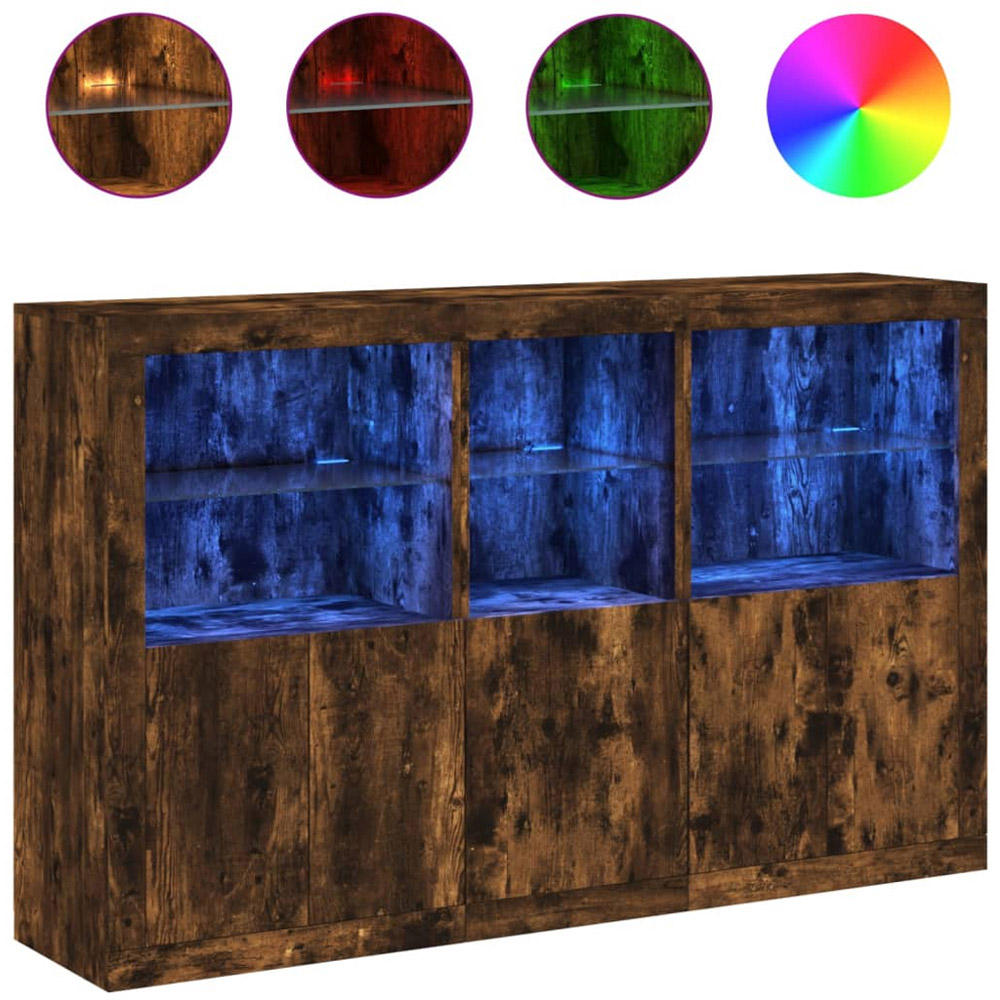 vidaXL 5 Door 6 Shelf Smoked Oak Sideboard with RGB LED Lights Image 2