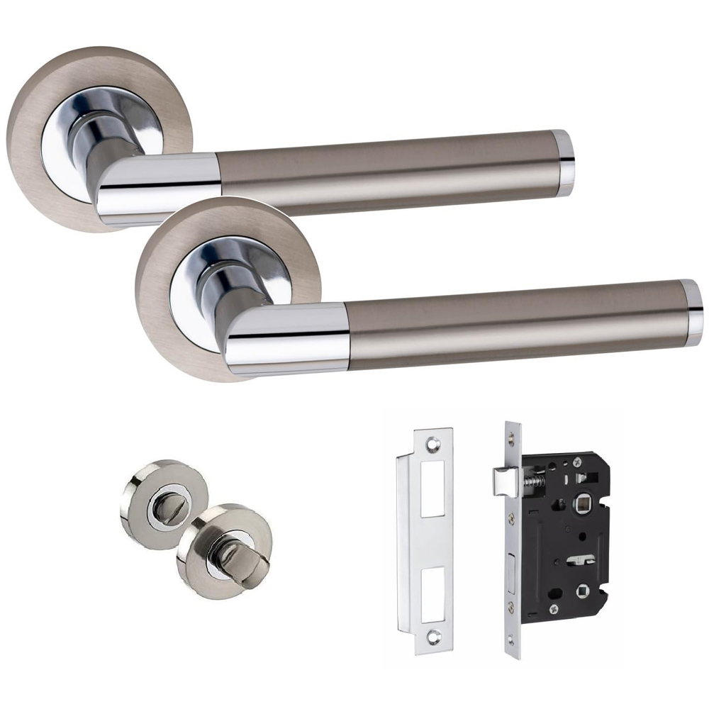 Golden Grace Mitred Satin Nickel Polished Chrome Mortise and Thumbturn Bathroom Door Handle 64mm Image 1
