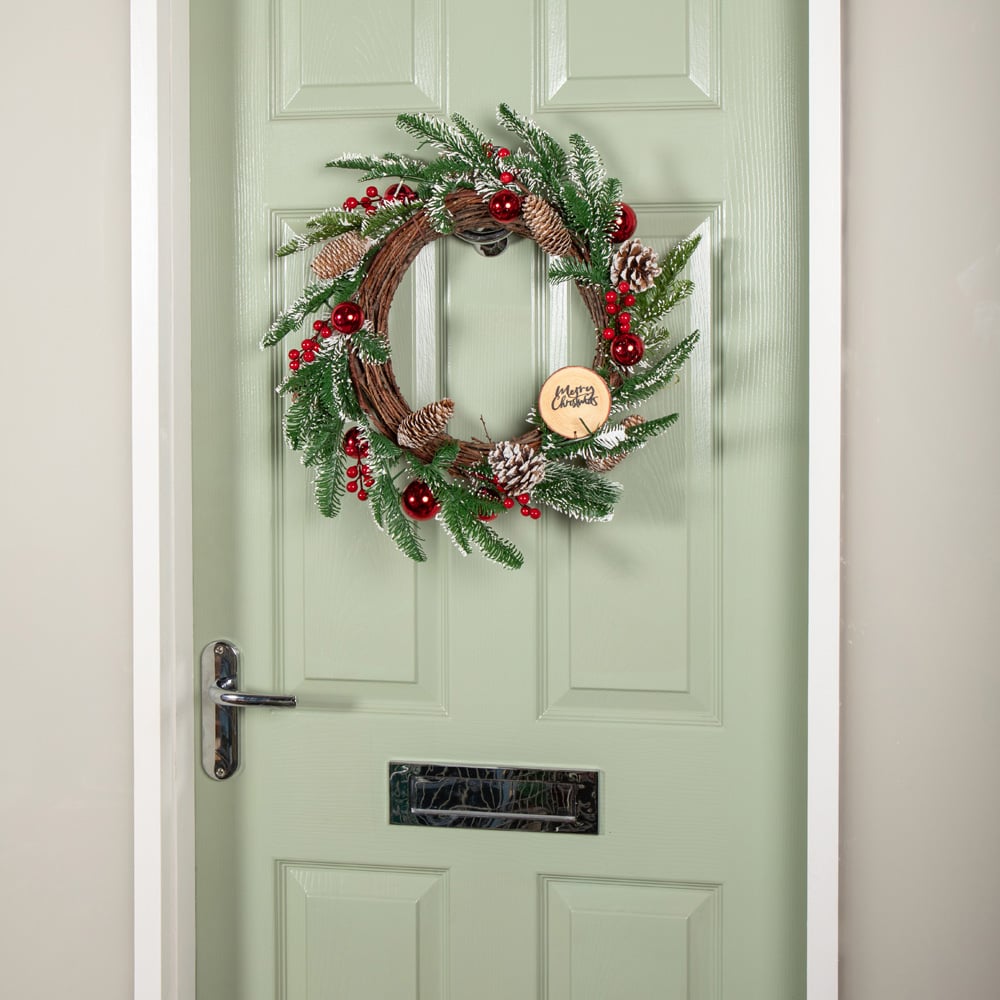 Samuel Alexander Pinecone Wreath with Red Berries and Baubles 50cm Image 6