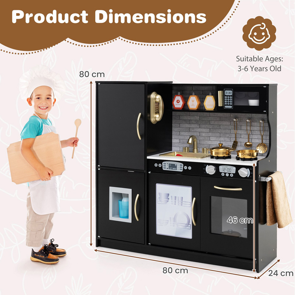 Costway Toddler Black Kitchen Play Set with Simulated Sounds Image 7
