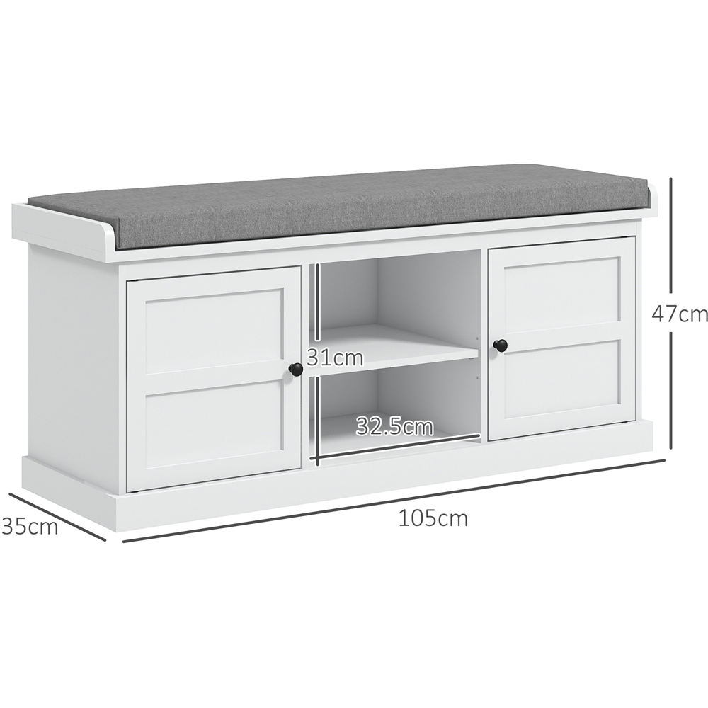 Portland 2 Door 2 Shelf White Shoe Storage Bench with Cushion Image 9
