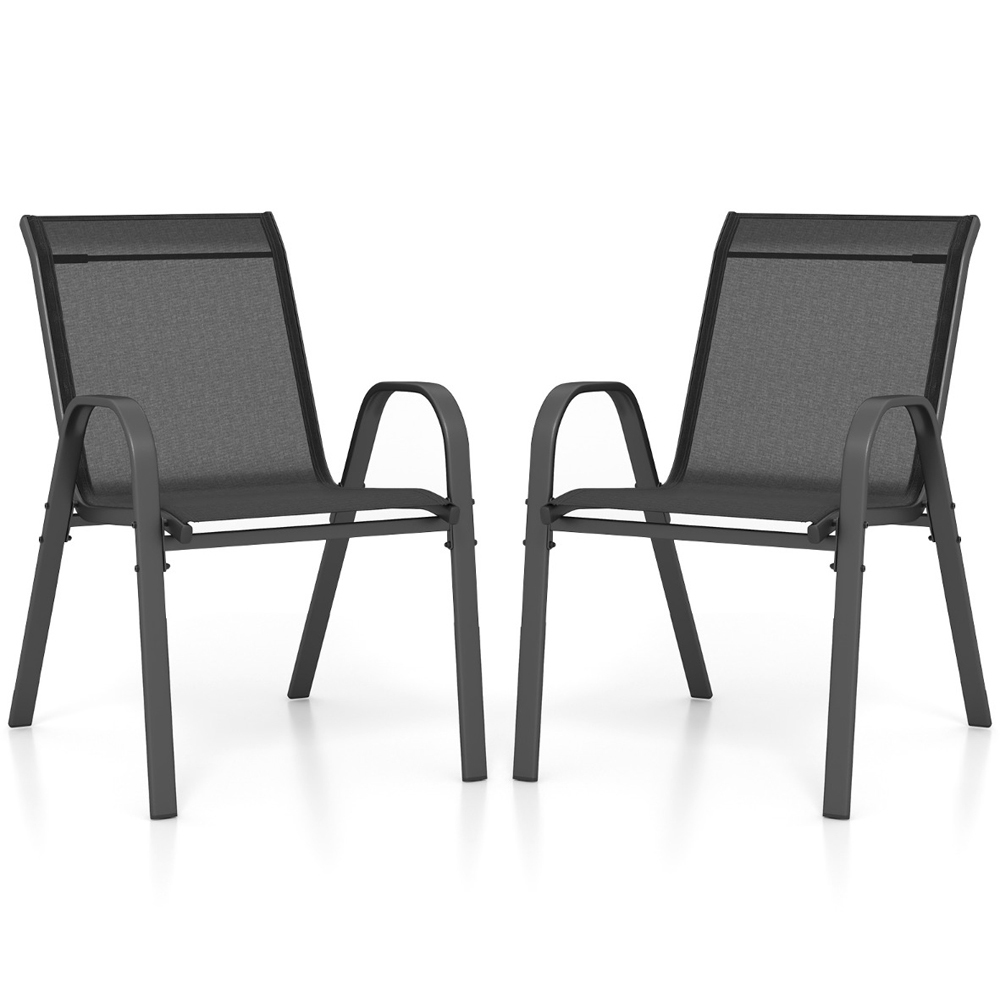 Costway Set of 2 Black Stackable Metal Dining Chairs with Armrest Image 2