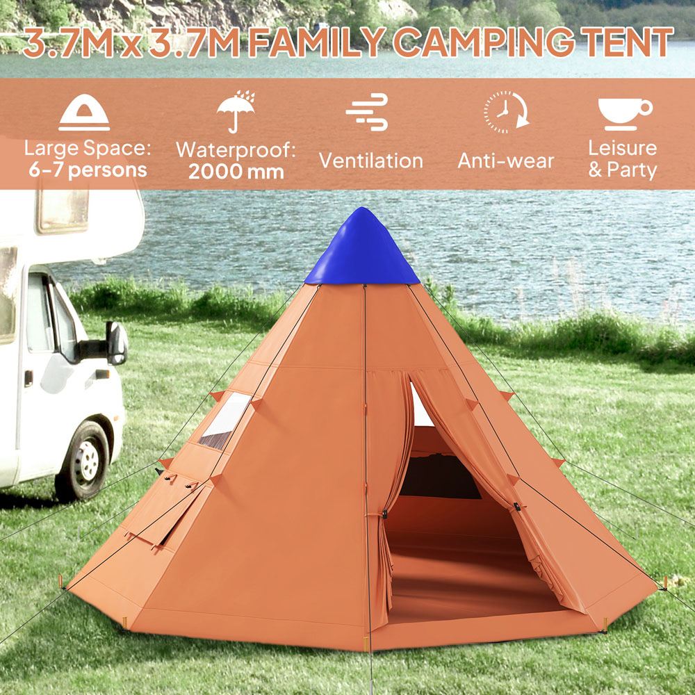 Outsunny 6-7 Person Camping Tent Orange Image 4