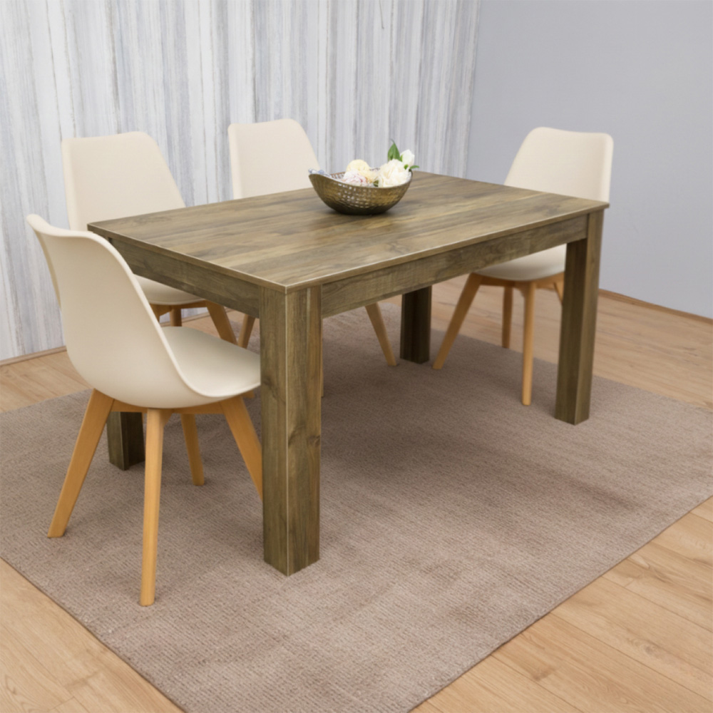 Portland Kosy Koala 4 Seater Modern Dining Set Rustic Effect and Cream Image 2