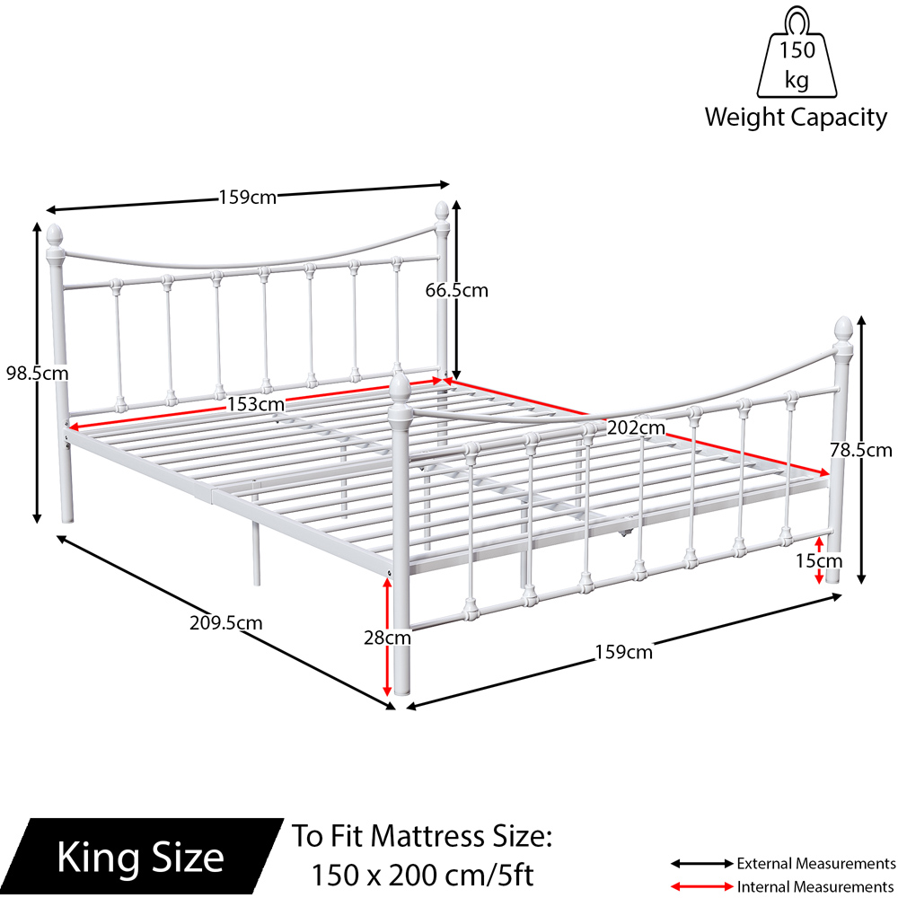 Vida Designs Paris King Size White Metal Bed Frame Image 8