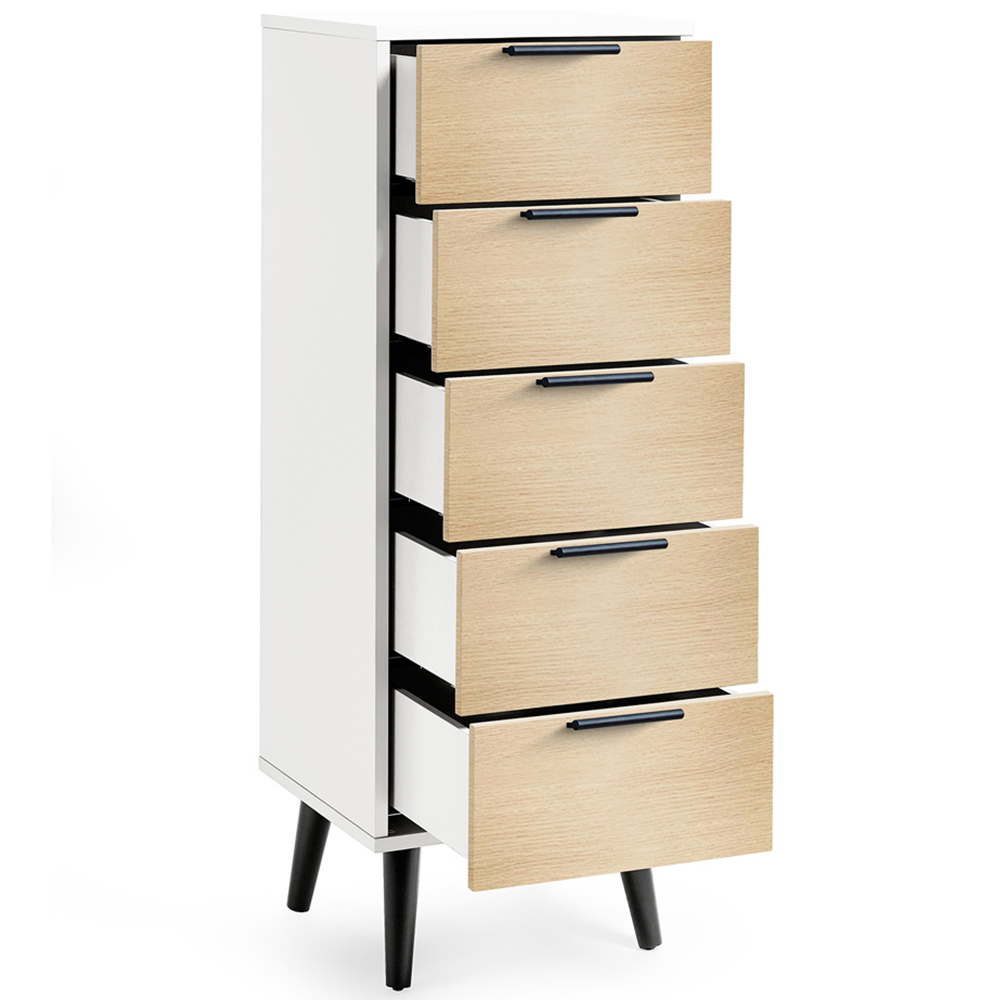 Julian Bowen Alba 5 Drawer Matt White and Oak Narrow Chest of Drawers Image 4