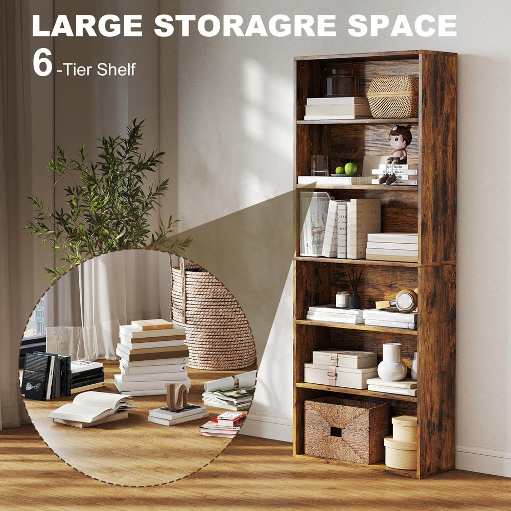 Portland 6 Shelf Rustic Brown Adjustable Freestanding Bookcase Image 7