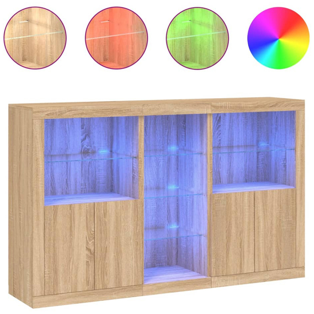 vidaXL 4 Door 8 Shelf Sonoma Oak Sideboard with LED Lights Image 2