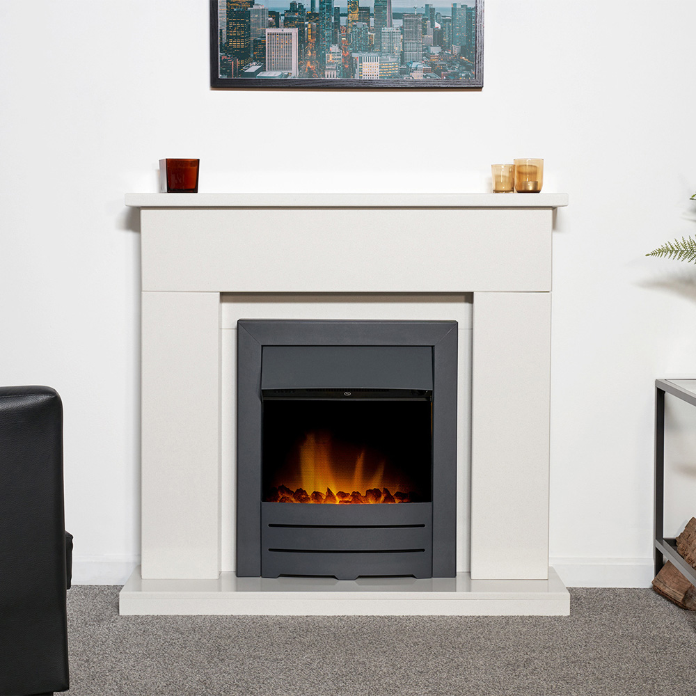 Adam Lomond White Marble and Black Fireplace with Colorado Electric Fire 39 inch Image 2