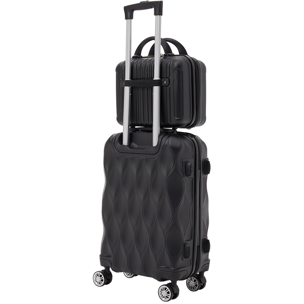 H&O Direct 2 Piece Black ABS Suitcase Set with Makeup Case Image 2