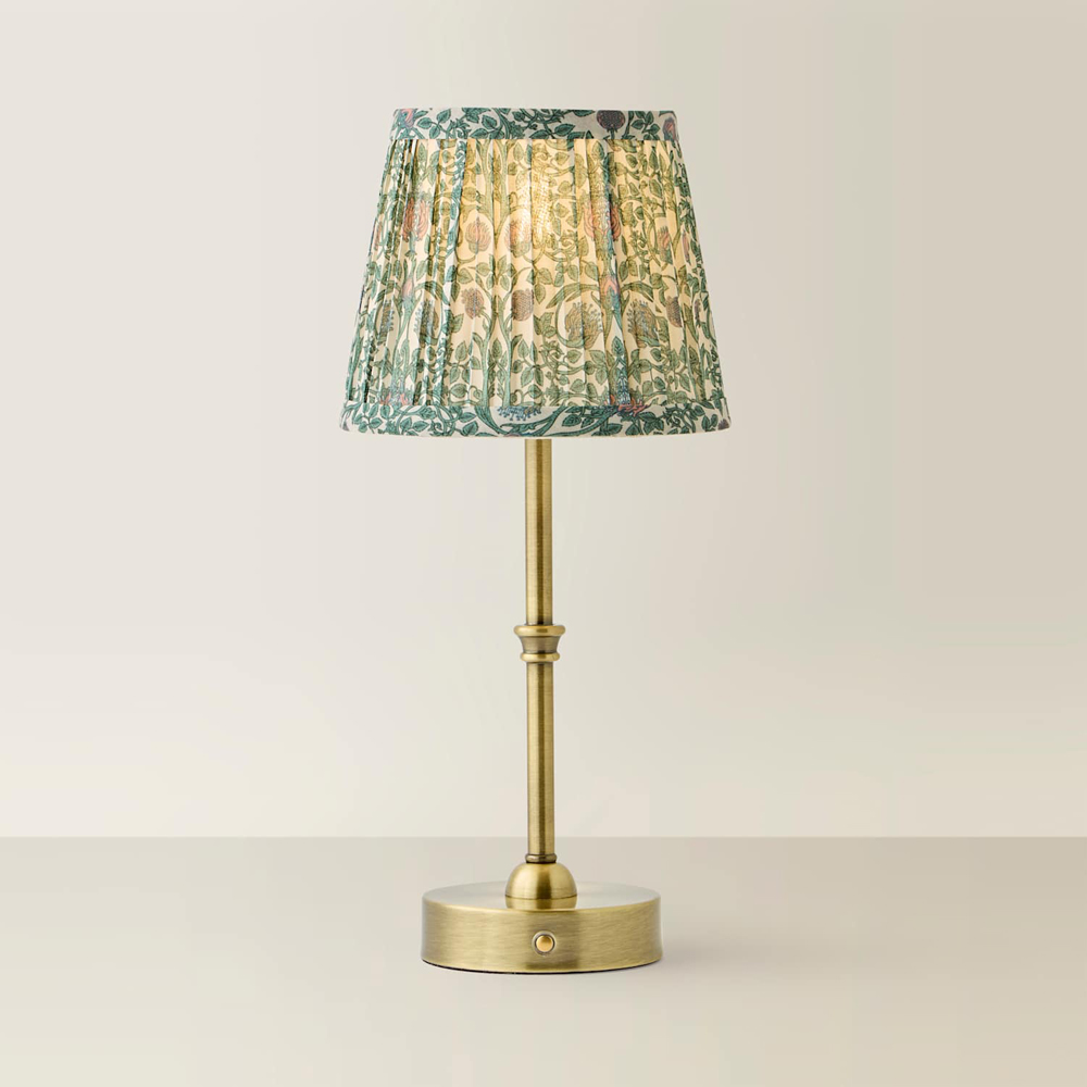 ValueLights Lowe Green Floral Pleated Shade Gold Rechargeable Table Lamp with Bulb Image 3