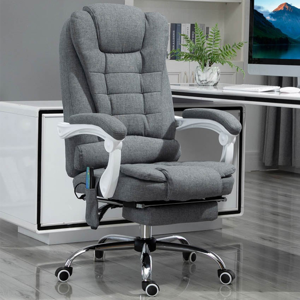 Portland Grey Linen Feel Fabric Swivel Vibration Massage Office Chair Image 1