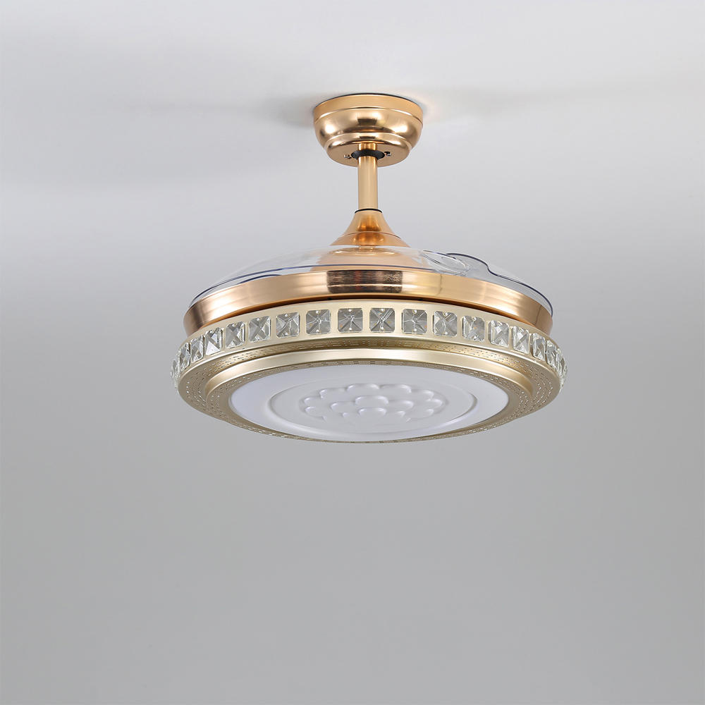 Living and Home Gold Crystal LED Ceiling Fan Light with Remote 42 inch Image 2