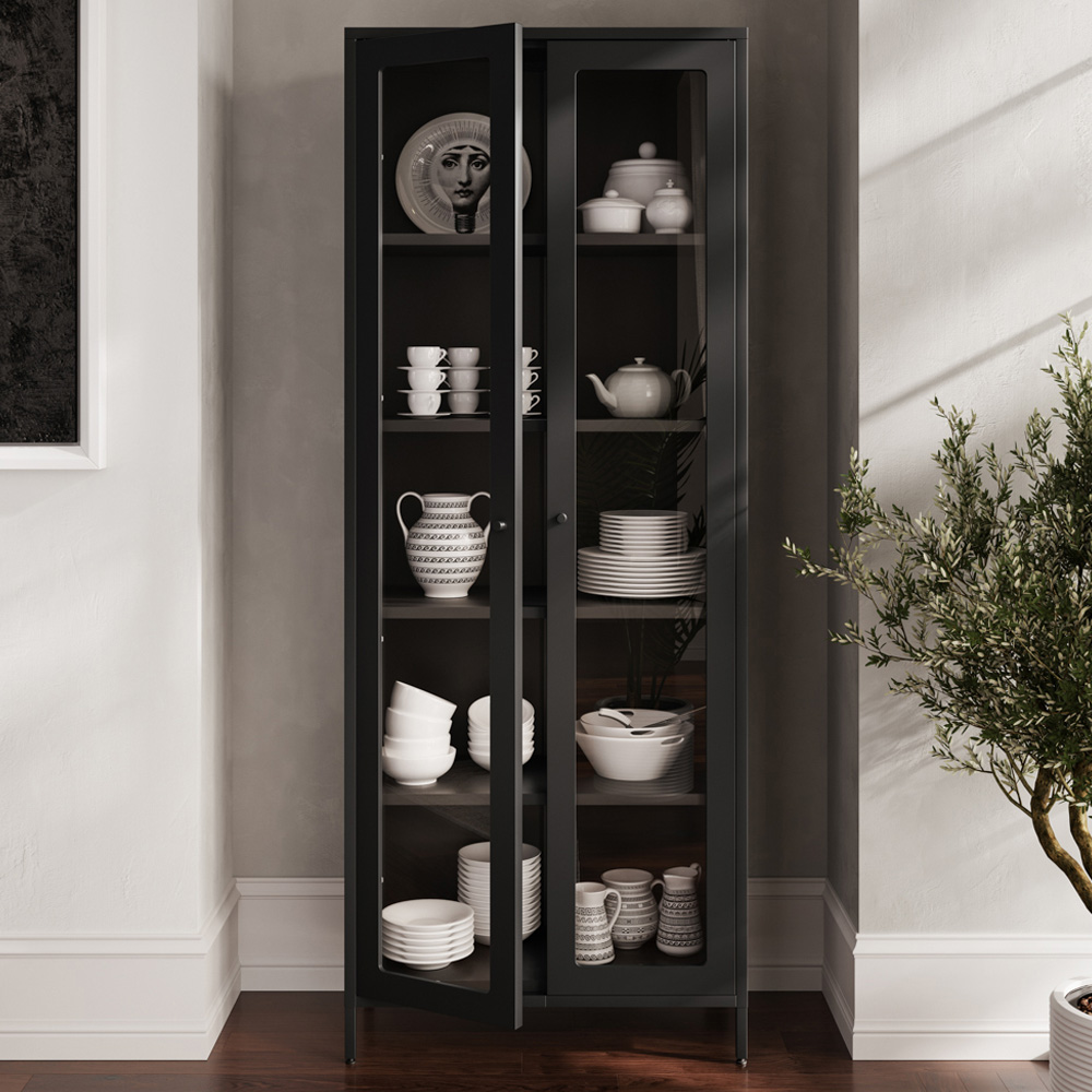 LPD Home Mase 2 Door Black Glass Display Cabinet Image 1