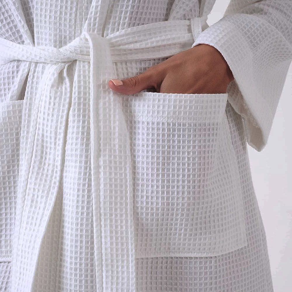 Allure Bath Fashions Small to Medium White Waffle Kimono Bathrobe Image 2