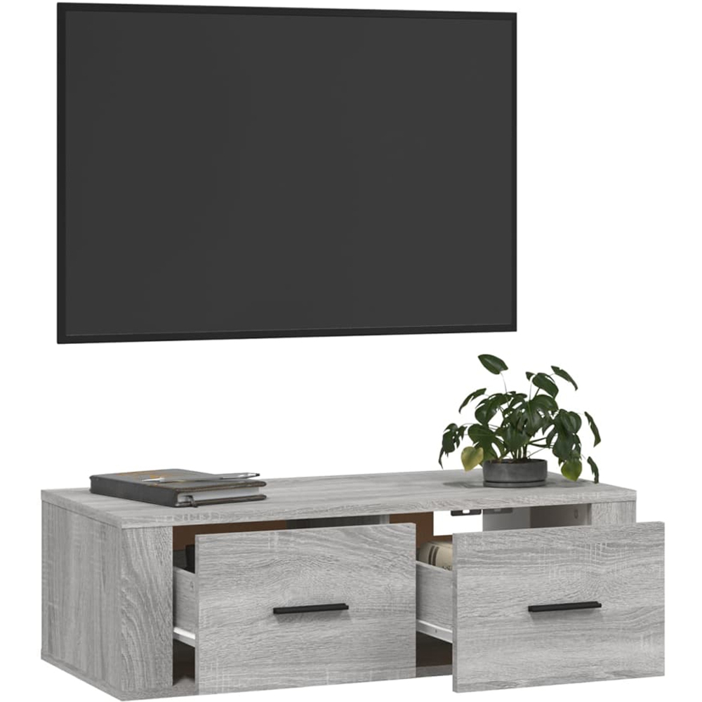 vidaXL 2 Drawer Grey Sonoma Wall Mounted Hanging TV Cabinet Image 5