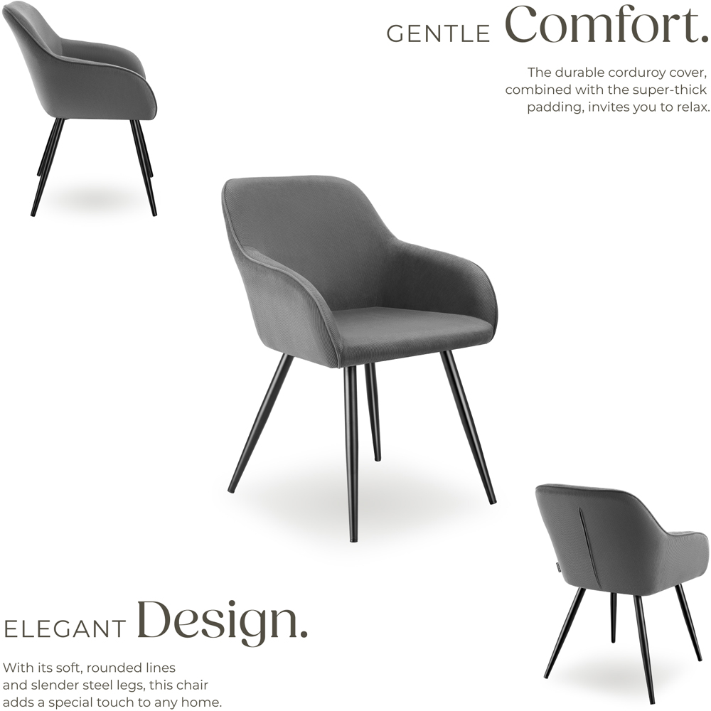 tectake Marilyn Grey and Black Corduroy Padded Dining Chair Image 5