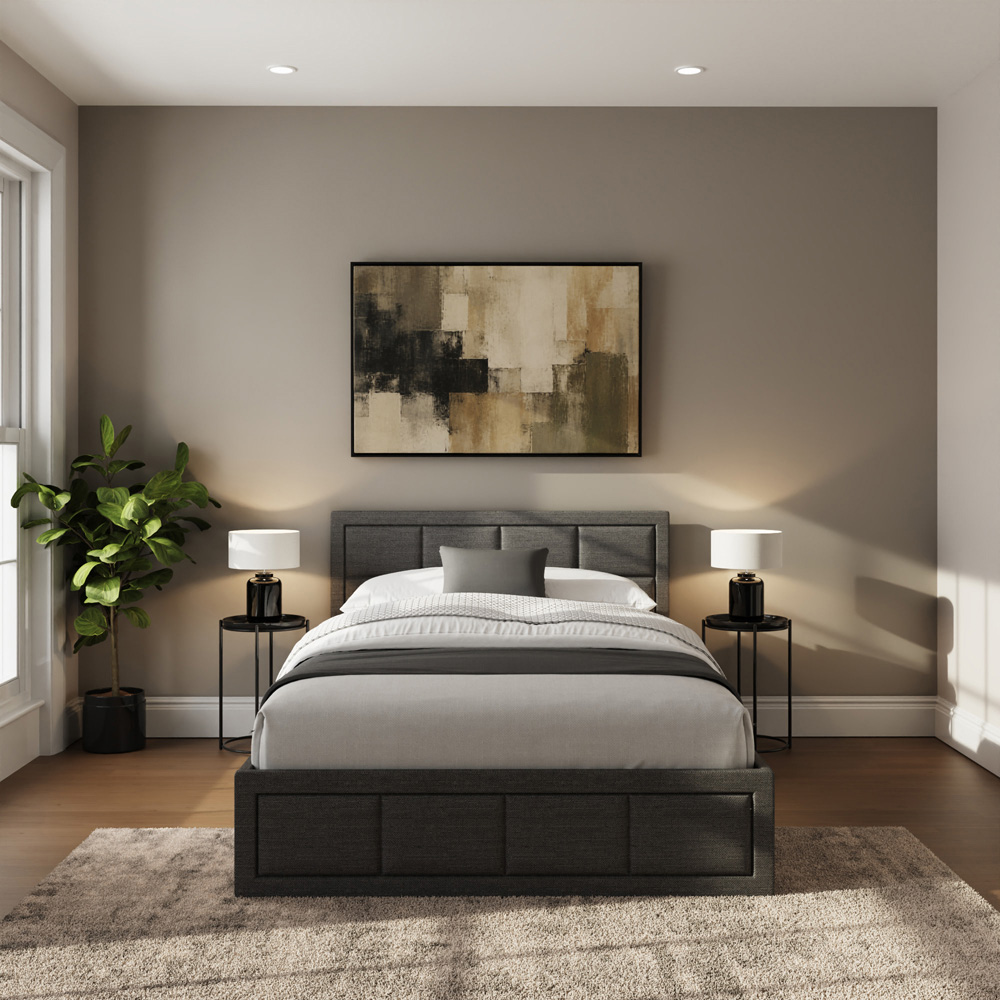 GFW Jamie Small Double Grey Hopsack Fabric End-Lift Ottoman Bed with Headboard Image 8