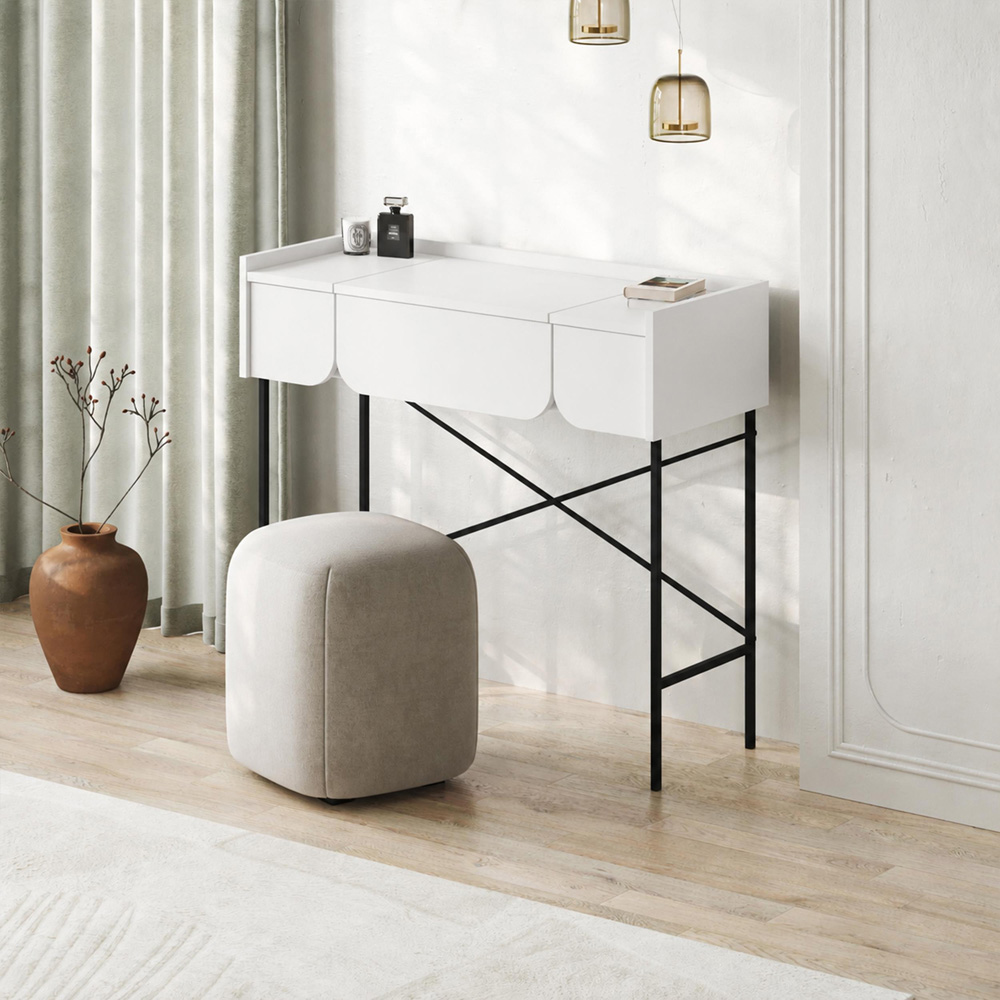 Decortie Terra 2 Drawer White Dressing Table with Mirror Image 4