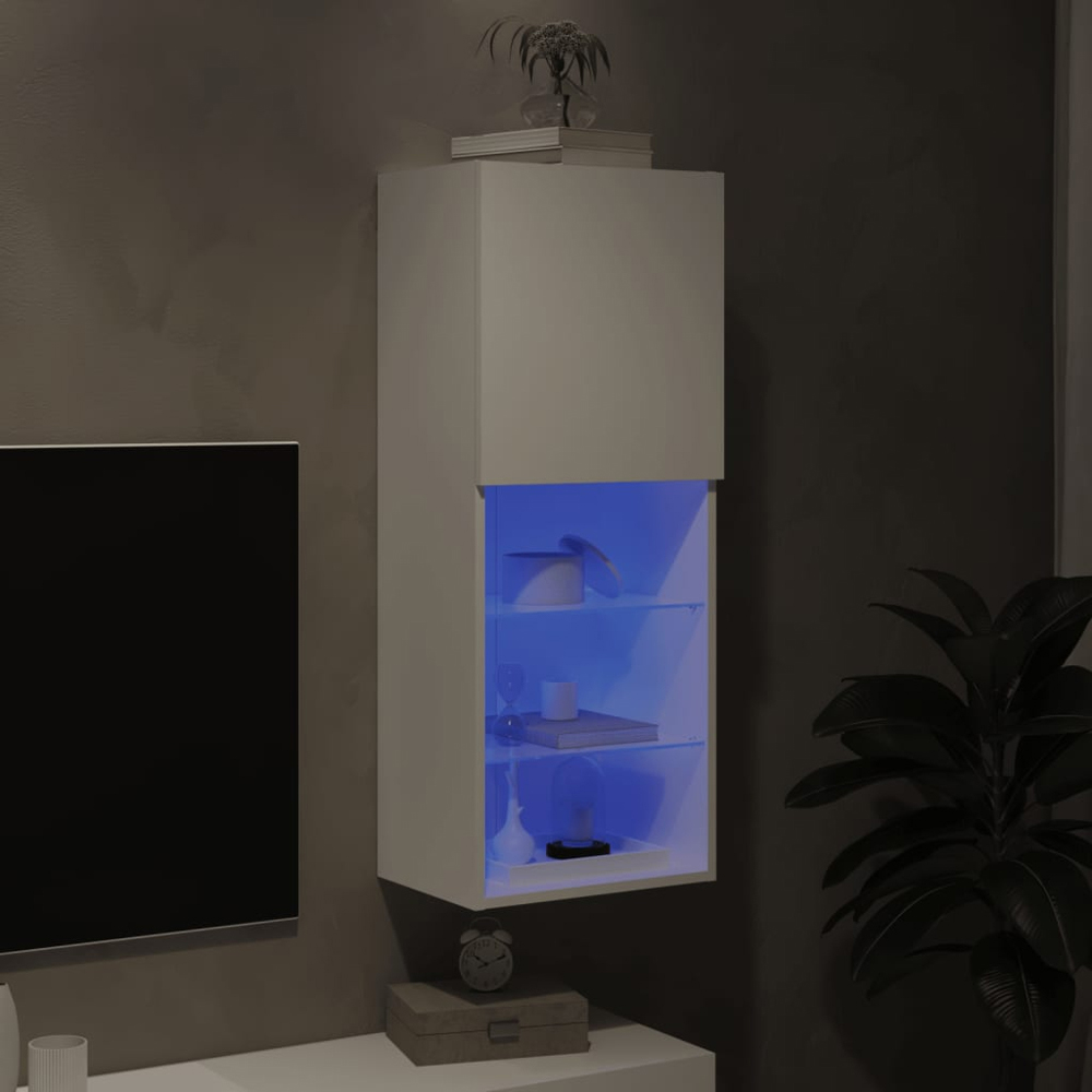 vidaXL Single Door 3 Shelf Tall TV Cabinet with LED Lights Image 8