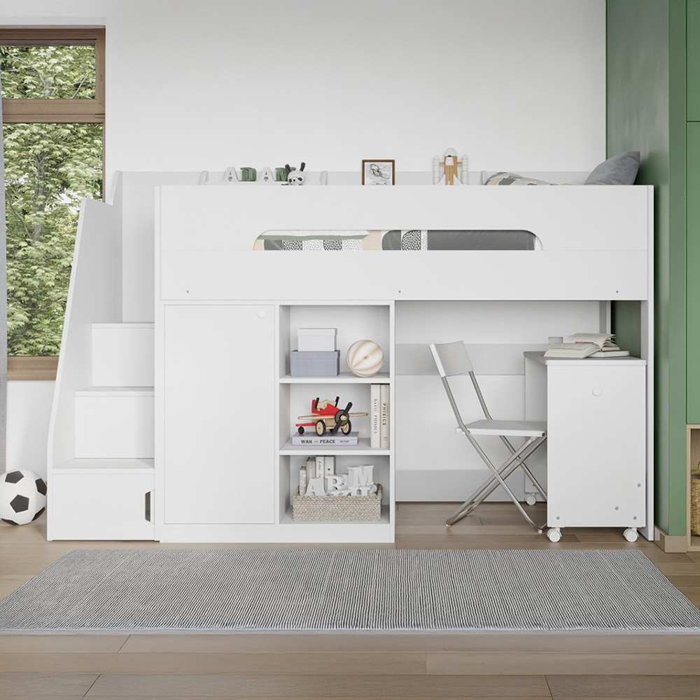 Flair Stepaside Single White High Sleeper Workstation Image 2