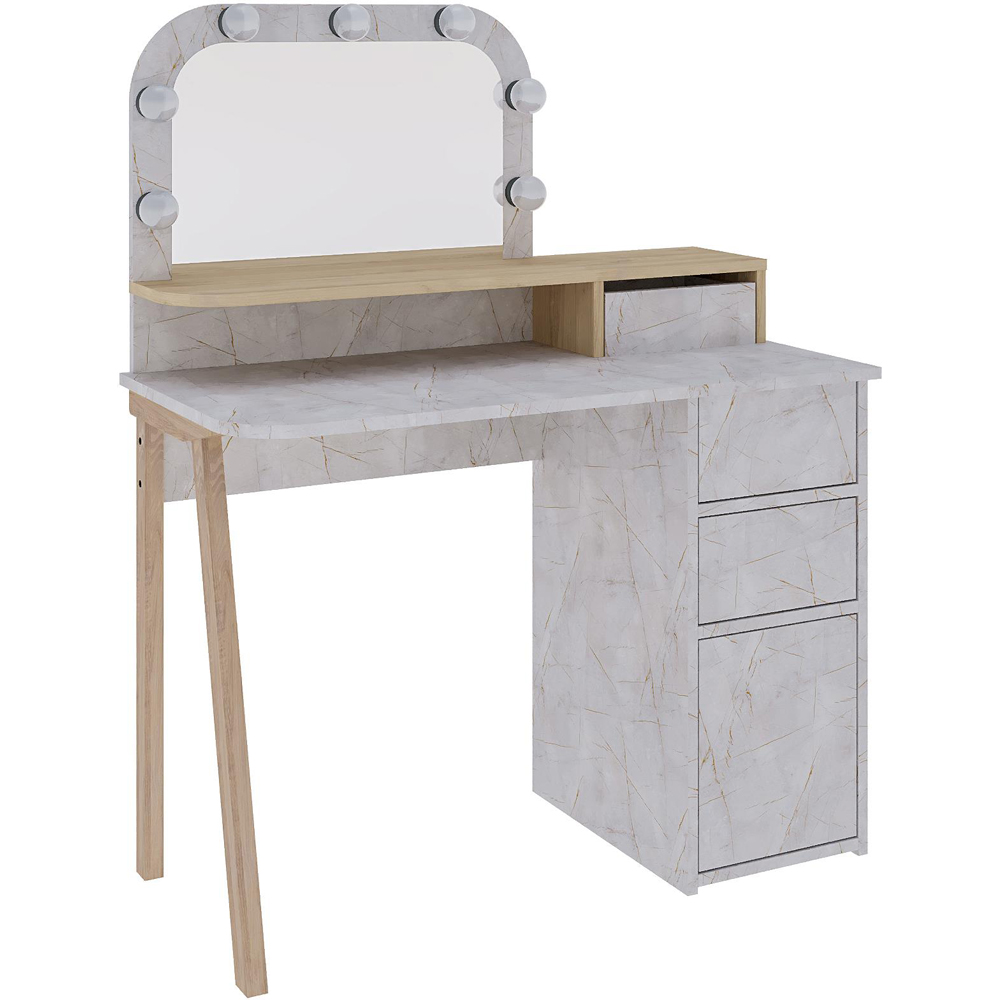 Decortie Avien 3 Drawer Single Door Sapphire Oak Makeup Vanity Table with LED Mirror Image 2