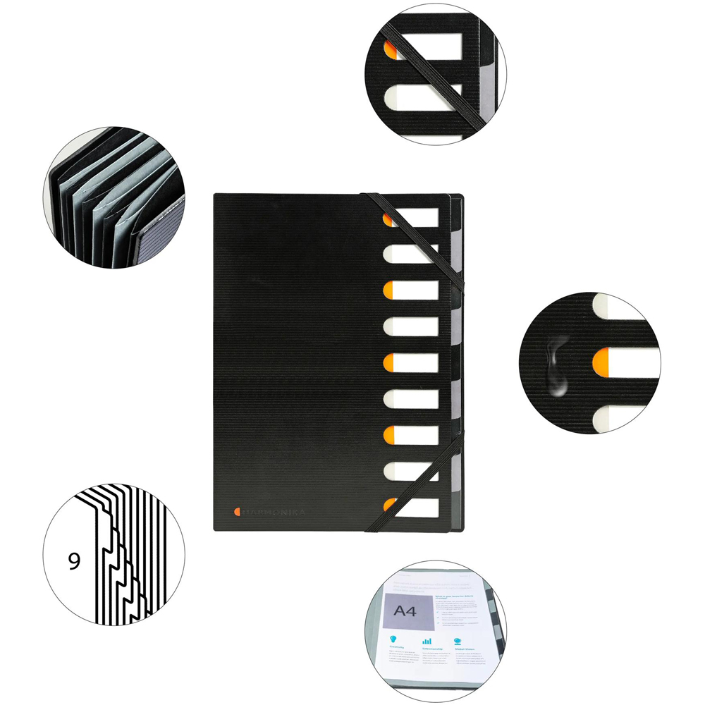 Exacompta Harmonika 9 Sections Black A4 Multi Part File 5 Pack Image 4