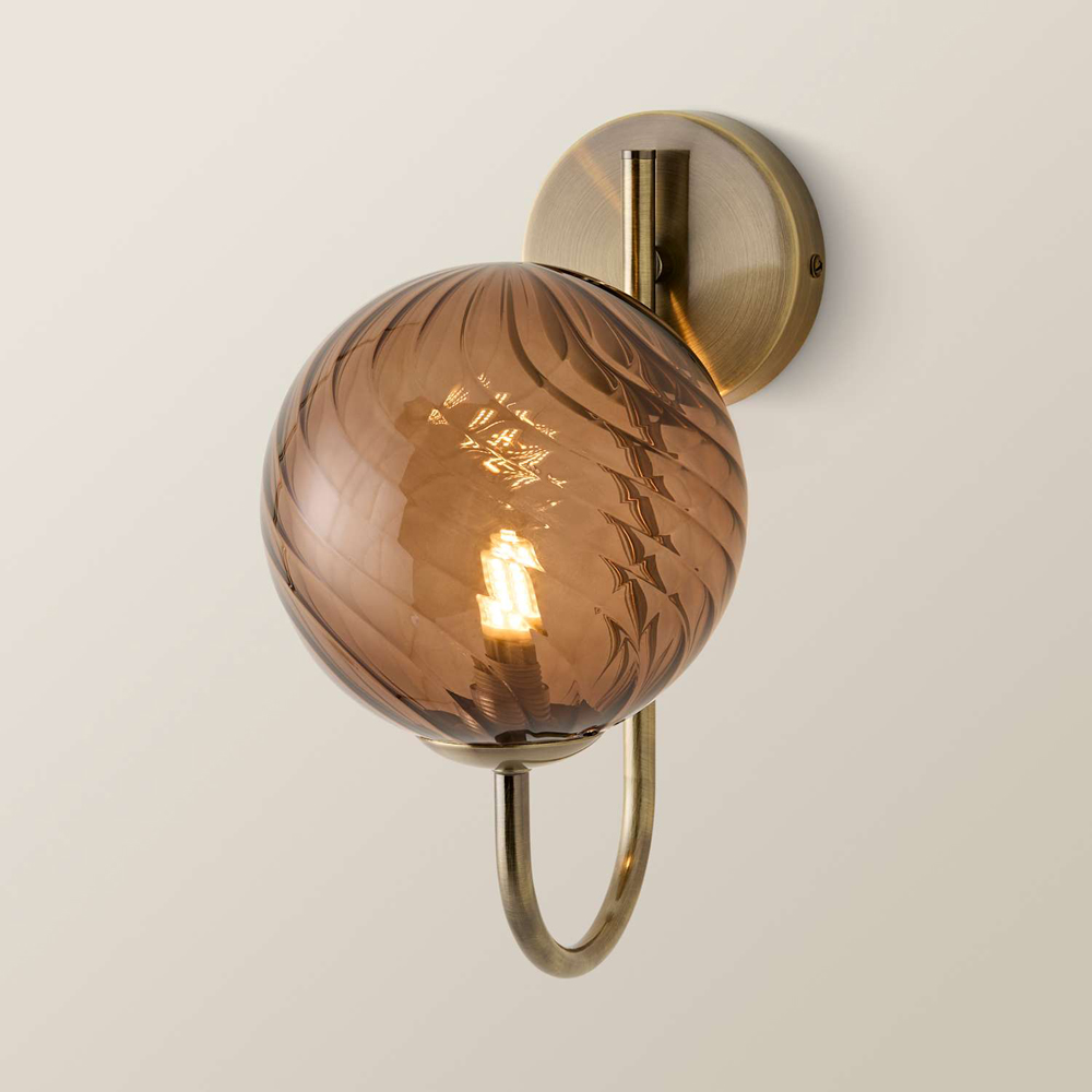 ValueLights Sydney Glass Swirl Shade Brass Metal Wall Light and Bulb 2 Pack Image 3