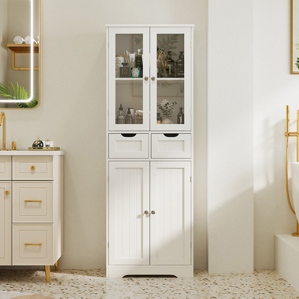 H&O Direct 4 Door 2 Drawer Modern Tall Storage Cabinet with Glass Door Image 5