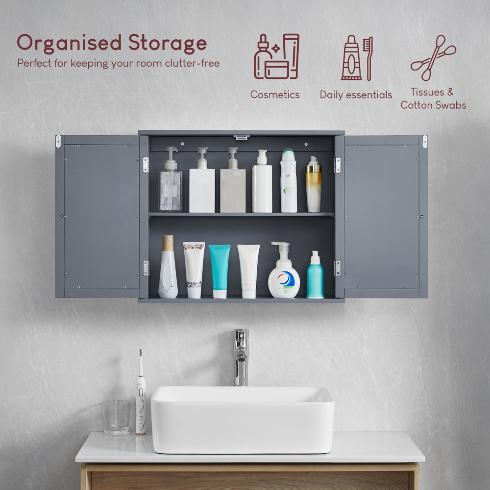 BATH VIDA Priano 2 Mirrored Door Grey Wall Mounted Bathroom Cabinet Image 6