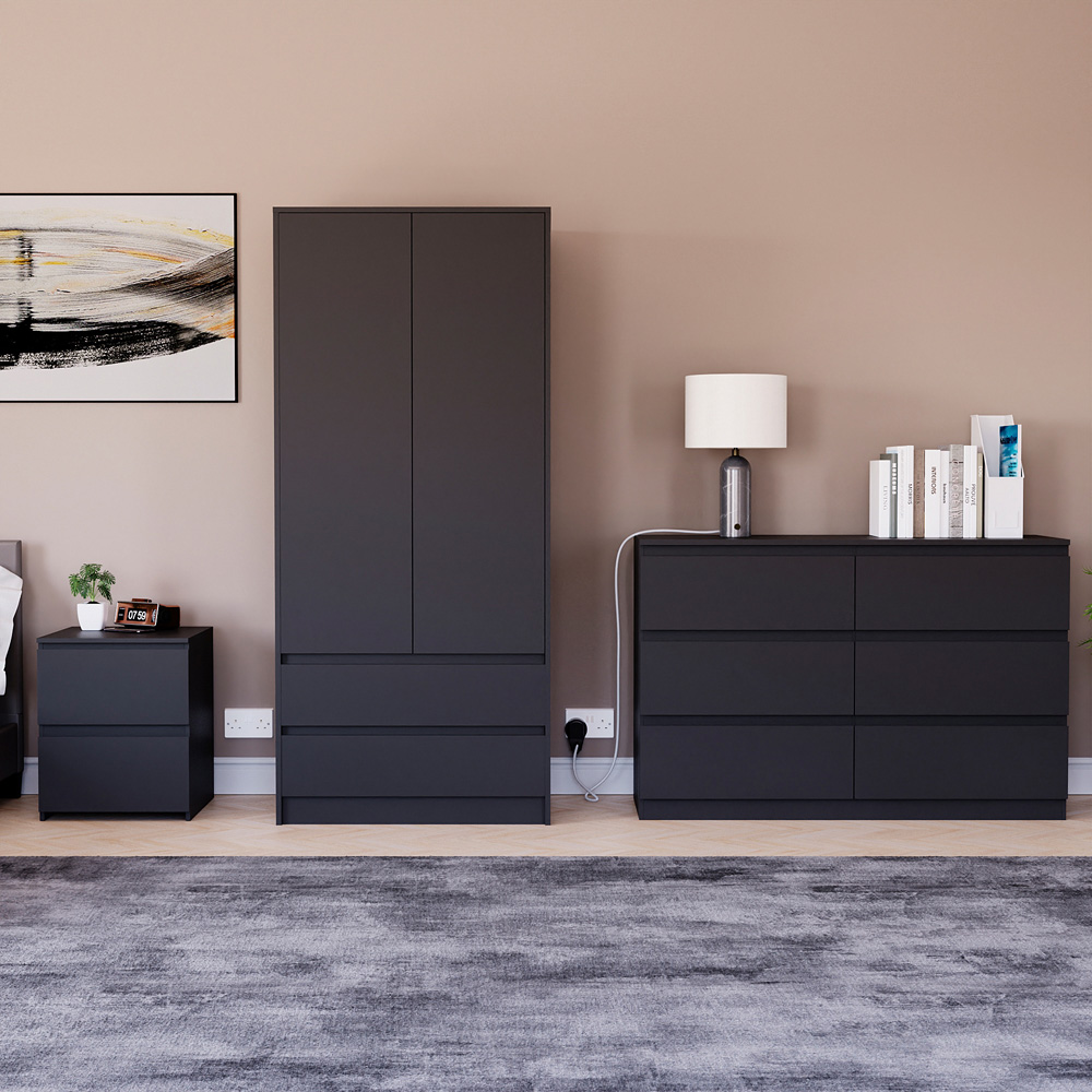 Vida Designs Denver Black 3 Piece Bedroom Furniture Set Image 1
