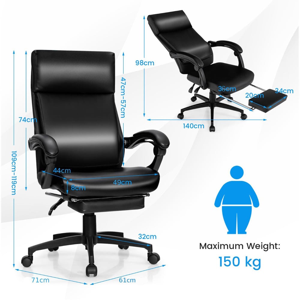 Costway Black Ergonomic Executive Office Chair with Headrest Image 8
