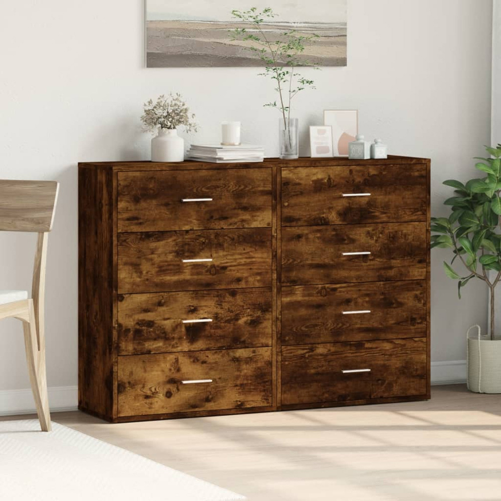 vidaXL 4 Drawer Smoked Oak Sideboard Set of 2 Image 3
