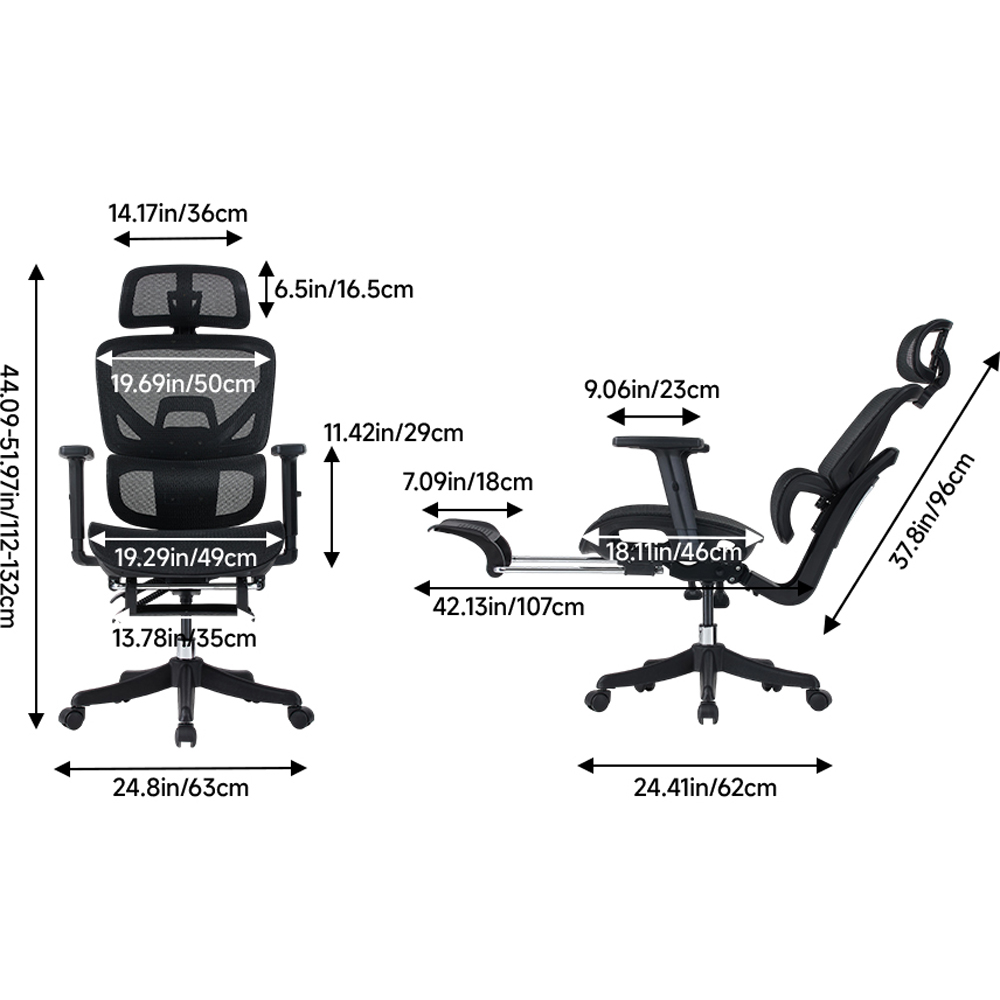 Living and Home Black Height Adjustable Mesh Office Chair with Footrest Image 9
