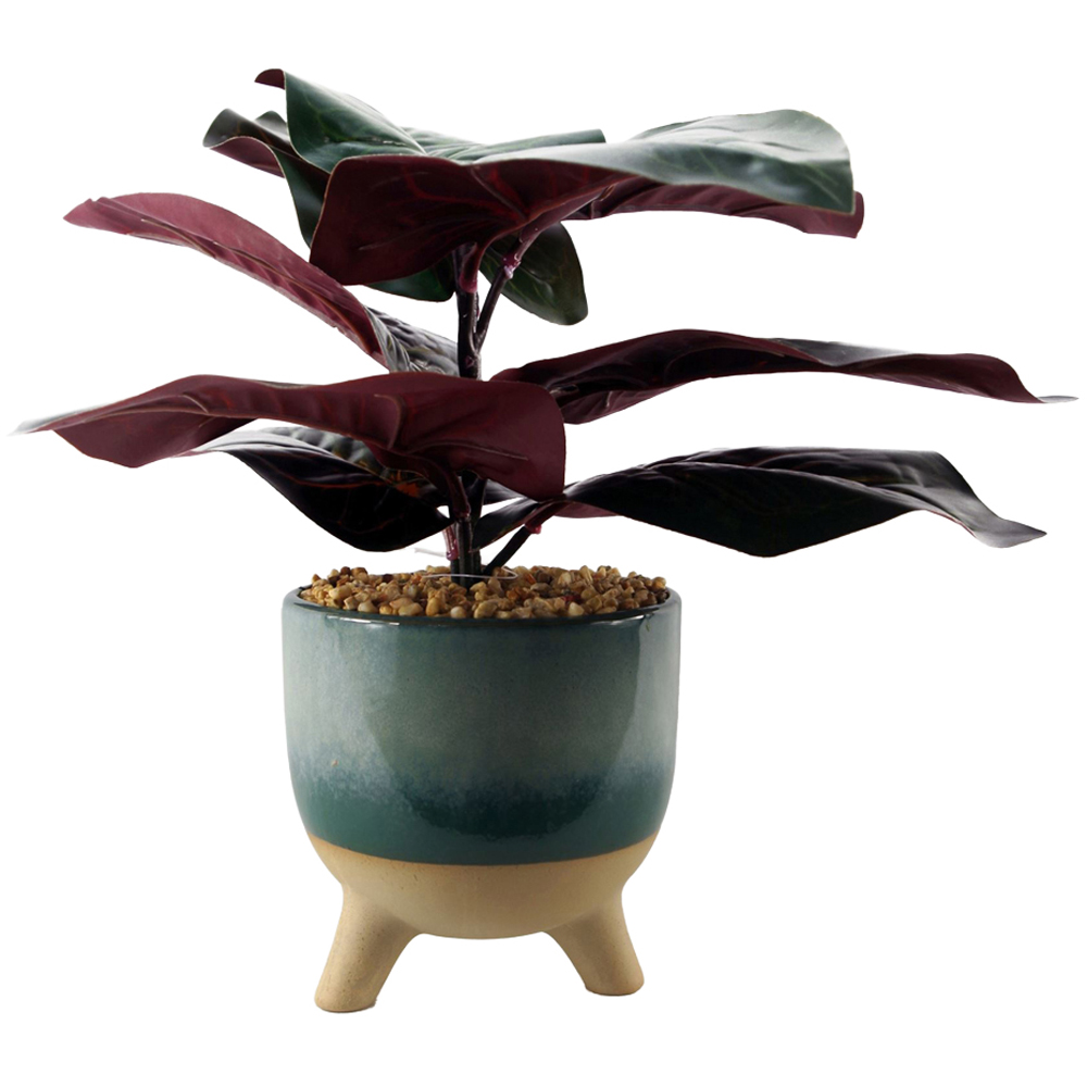 Leaf Ficus Artificial Plant in Teal Blue Green Ceramic Planter 35cm Image 1