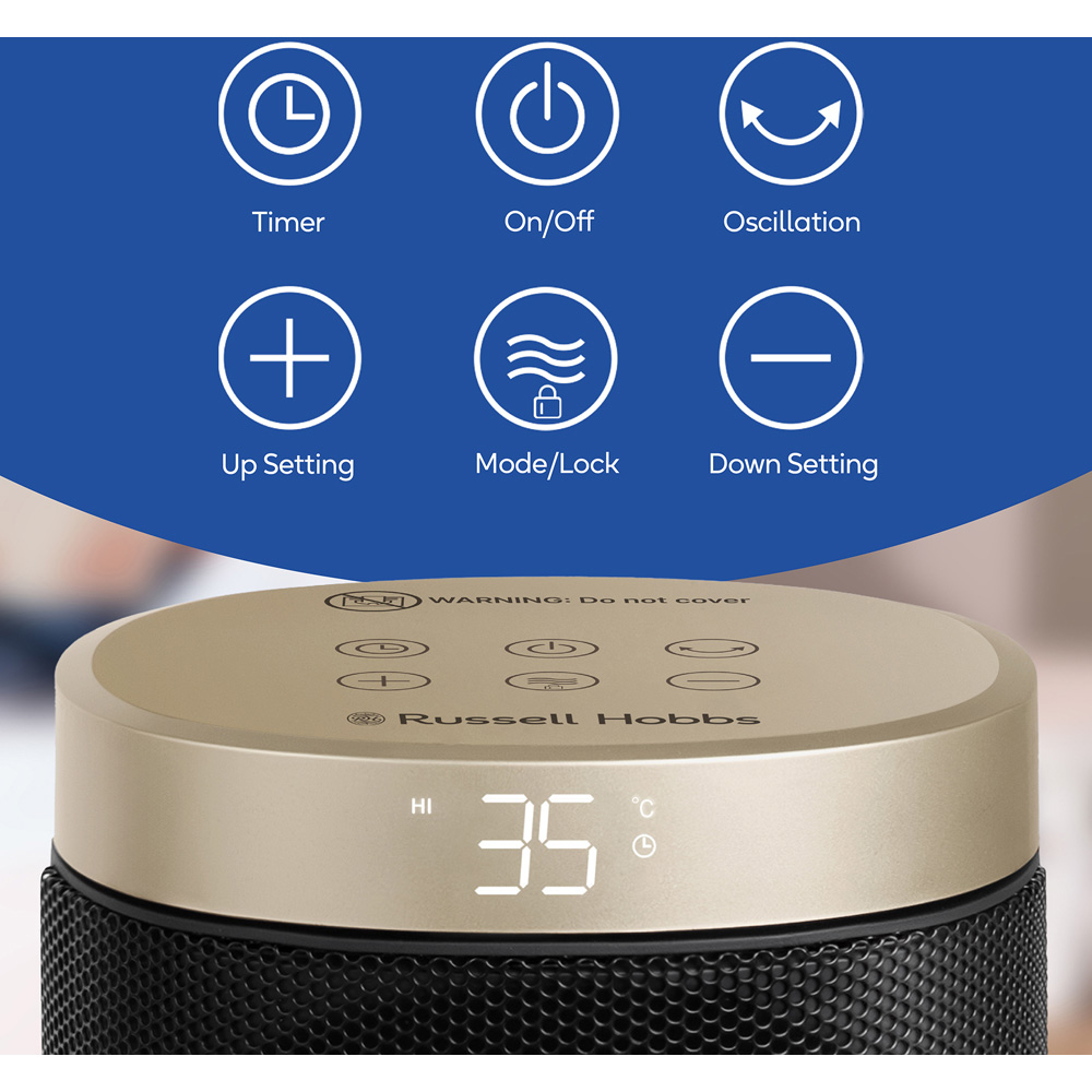 Russell Hobbs RHCTH2001G Black and Gold Round Oscillating Ceramic Heater 2000W Image 8