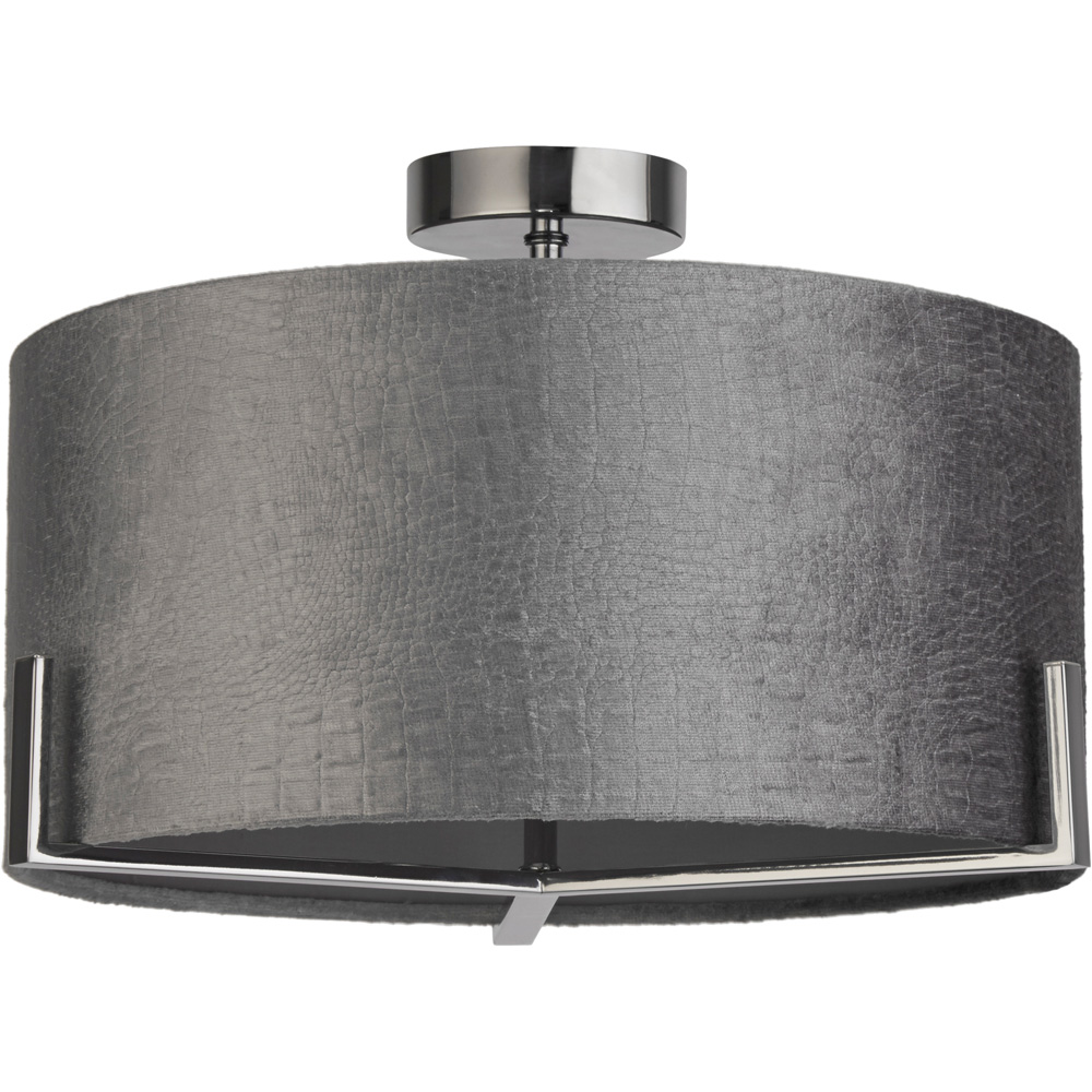 Lighting Collection Grey Velvet Shade Ceiling Flush Image 1