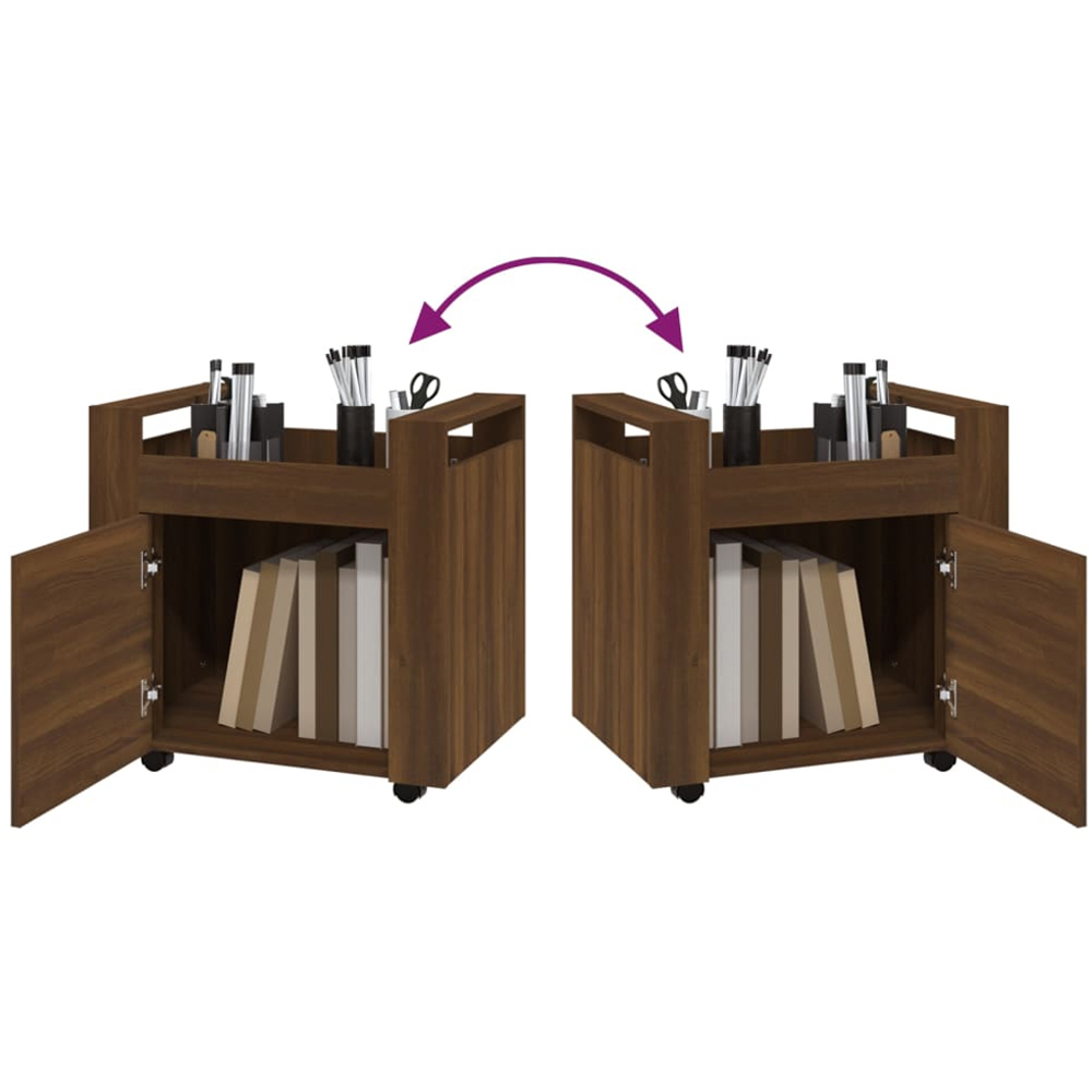 vidaXL Single Door Single Shelf Brown Oak Wooden Desk Trolley Image 8