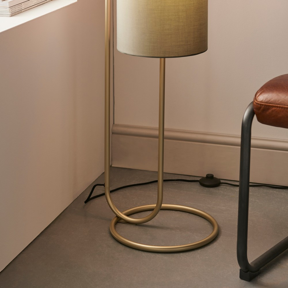 Merano Arenzano Antique Brass and Grey Fabric Floor Lamp Image 5