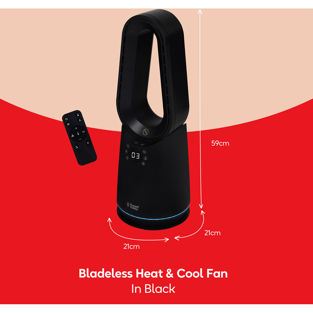 Russell Hobbs Black Oscillating Bladeless Heat and Cool Fan with Remote Image 9
