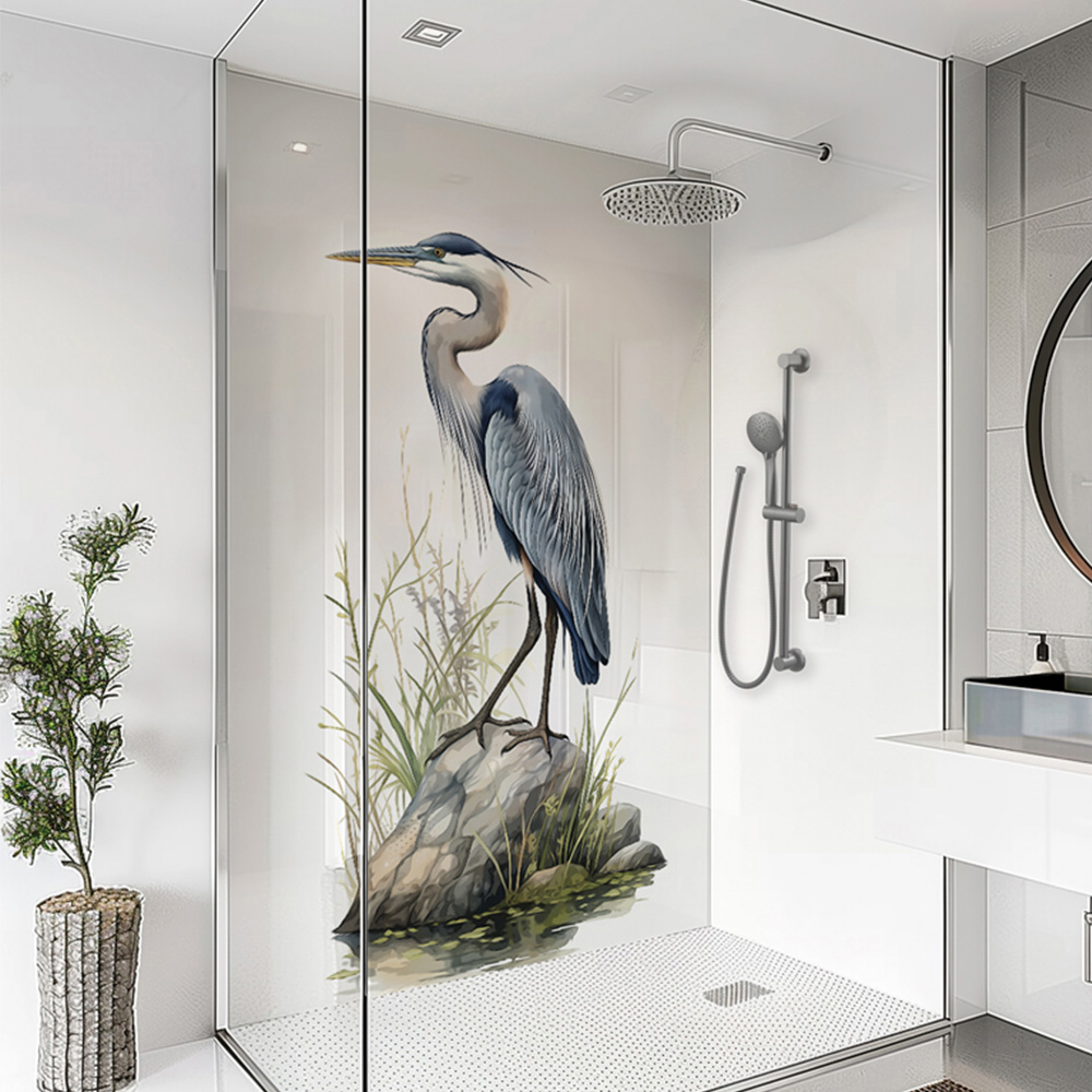 Splashbax Premium Artisan Blue Crane Birds Acrylic Bathroom Wall Panel 2400 x 800mm Image 1