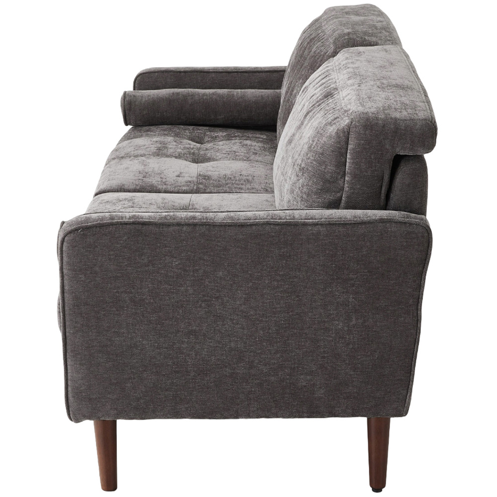 Living and Home 2 Seater Grey Soft Chenille Upholstered Sofa with Cylindrical Pillows Image 4