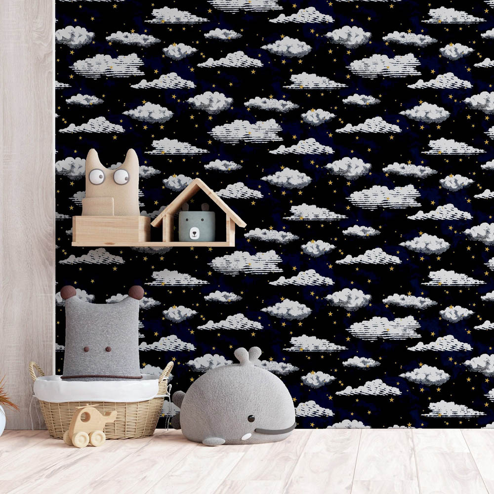 Arthouse Stars and Clouds Navy Blue Wallpaper Image 4