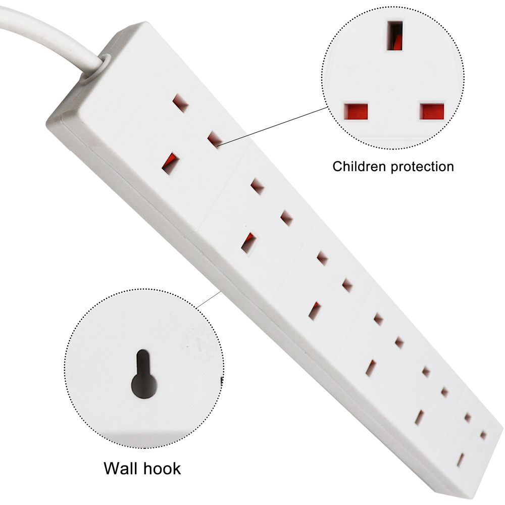 ExtraStar 6 Way 13A White Extension Lead 2m Image 3